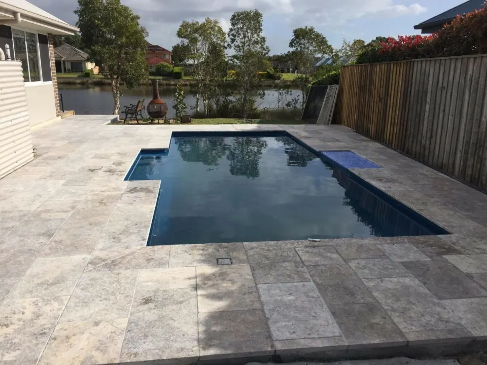 Travertine pool surround and coping