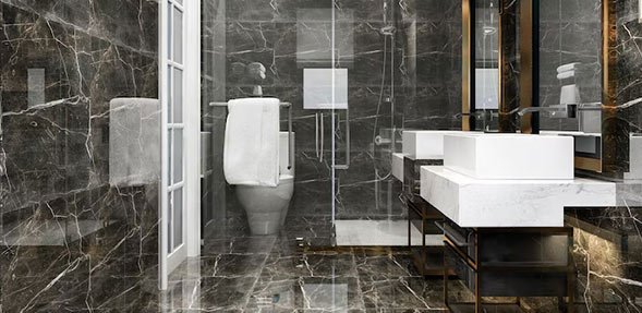Renovated bathroom with tiled walls and floor