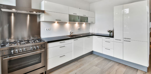 Modern kitchen with tiled splashback